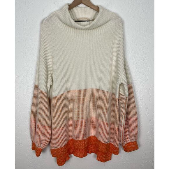 Soft Surroundings White/ Orange Porto Cowl Neck Ribbed Knit Sweater Size Small - Picture 2 of 5